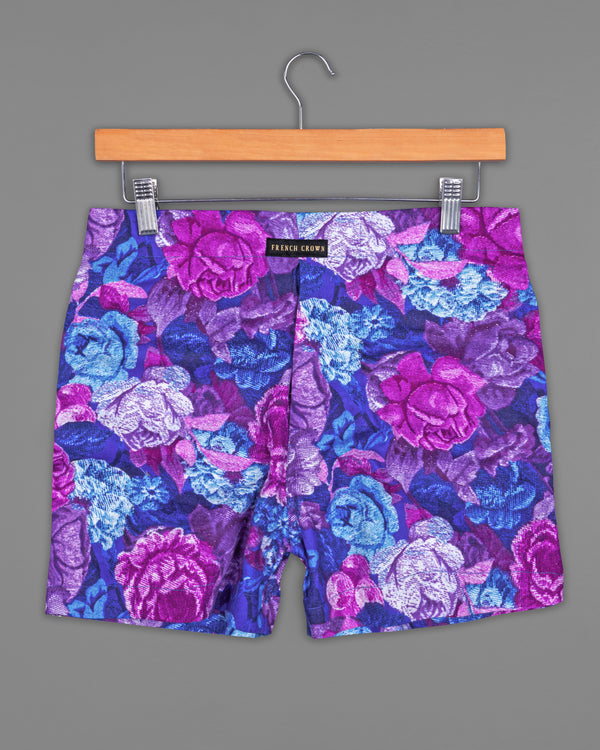 Chambray Blue with Byzantium Pink Rose Printed Twill Premium Cotton Boxers