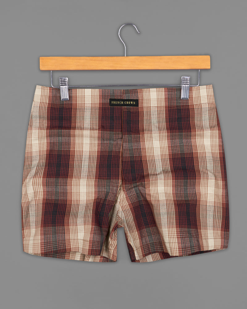 Bright White Striped Dobby Boxers and Heavy Metal Brown and Pale Carmine Red Premium Cotton Boxers Combo