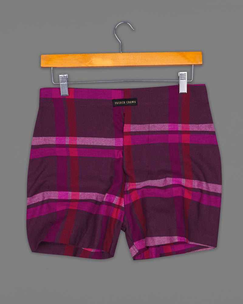 Wine Berry with Burgundy Plaid Royal Oxford Boxers and Beauty Bush Beige and Rudy Red Floral Printed Premium Cotton Boxers Combo