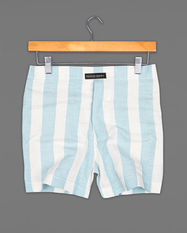 Bright White with Jet Stream Blue Striped and Merino Cream Floral Textured Dobby Boxers