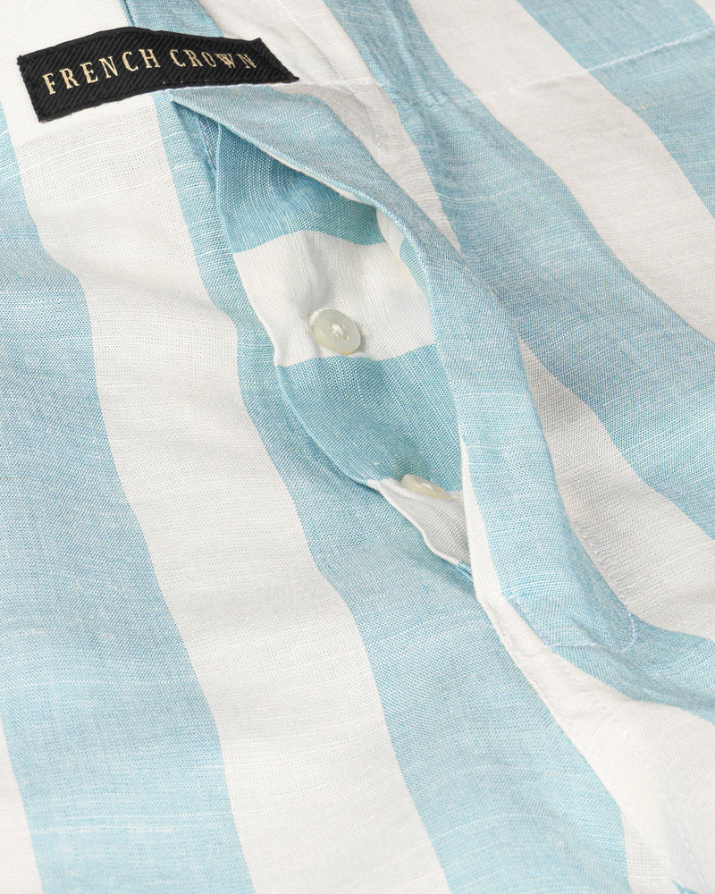 Bright White with Jet Stream Blue Striped and Merino Cream Floral Textured Dobby Boxers
