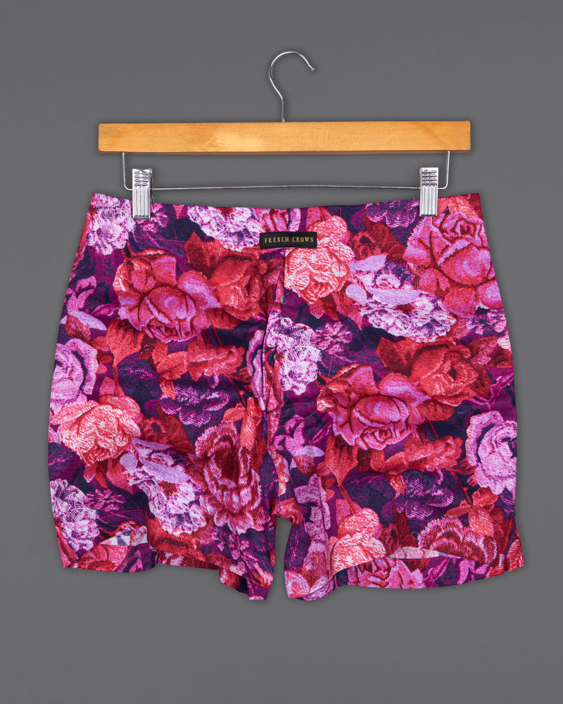 Bastille Purple with Deep Cerise Pink Rose Printed Twill Premium Cotton Boxers and Blossom Pink Striped Dobby Boxers