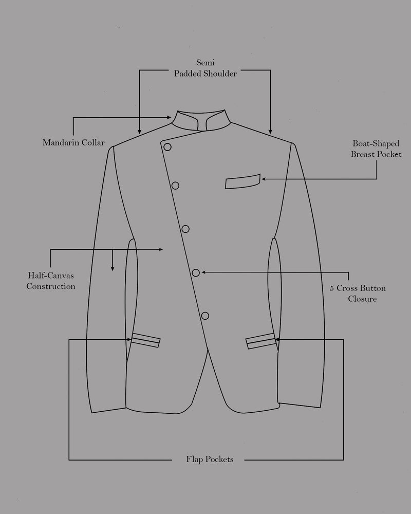 Eclipse Gray Windowpane Cross Buttoned Bandhgala Suit