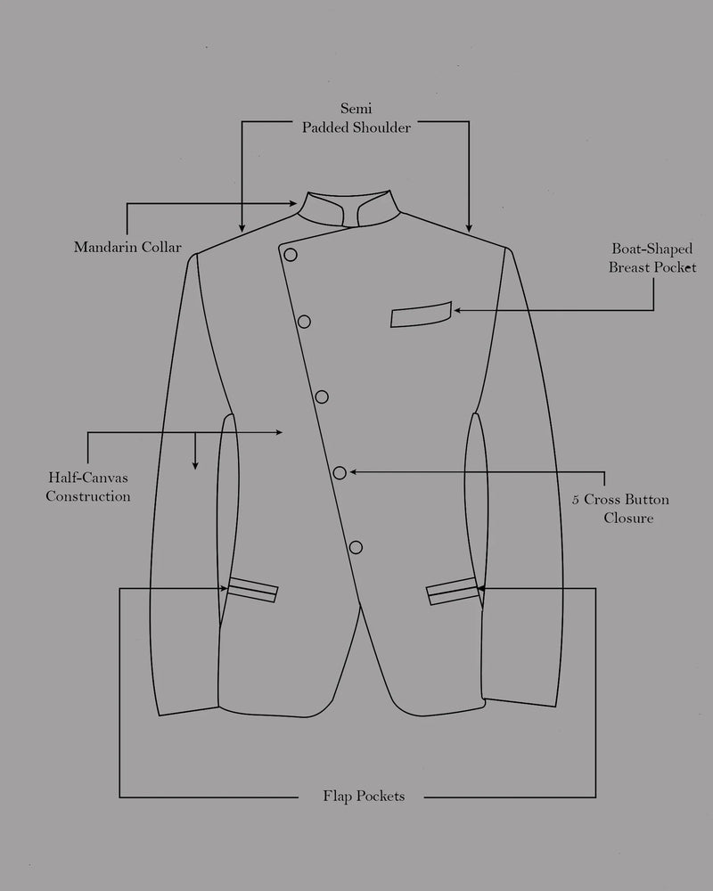 Gunmetal Navy Blue with Jade Black Chintz Textured Cross Buttoned Bandhgala Designer Suit
