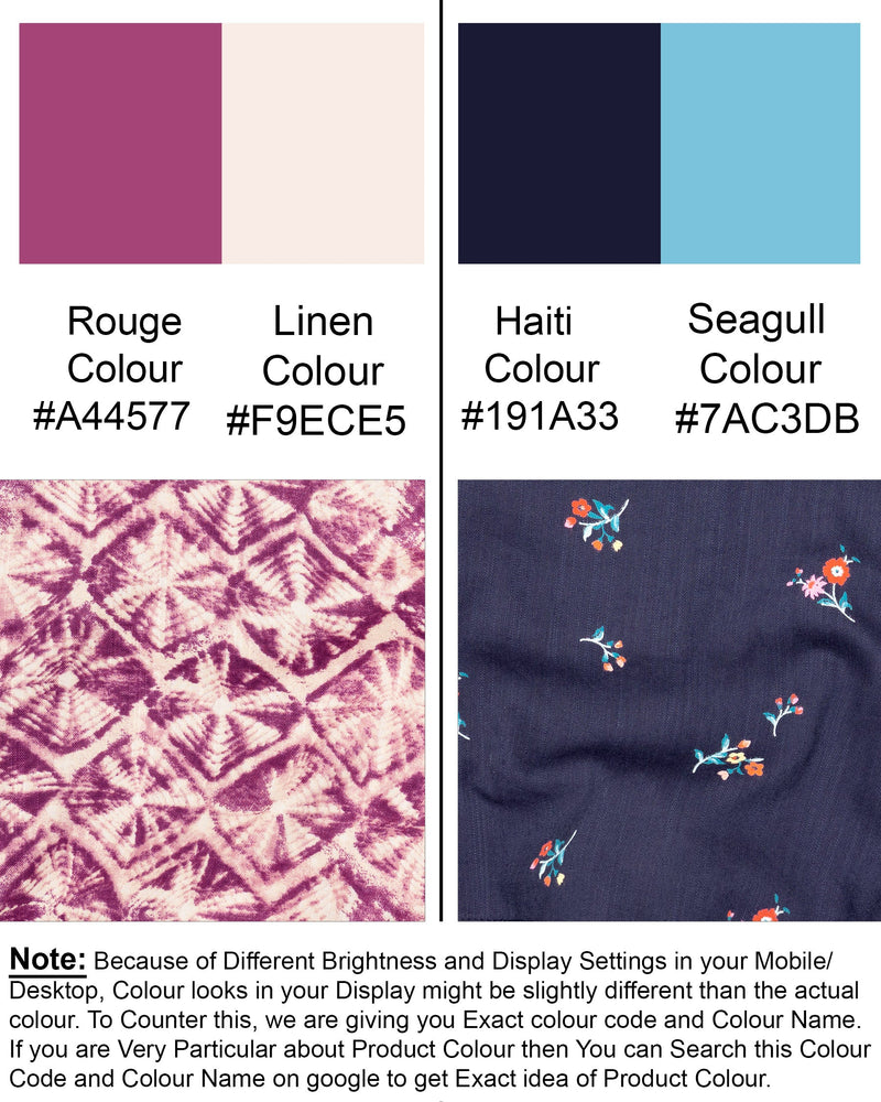 Rouge Pink and Haiti Blue Flowery Printed Tencel Boxers CBX369-28, CBX369-30, CBX369-32, CBX369-34, CBX369-36, CBX369-38, CBX369-40, CBX369-42, CBX369-44