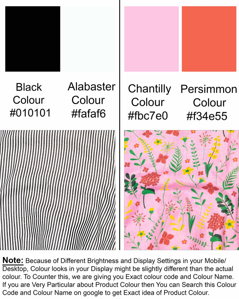 Alabaster with Jade Black Striped and Chantilly Pink Flowery Printed Tencel Boxers CBX380-28, CBX380-30, CBX380-32, CBX380-34, CBX380-36, CBX380-38, CBX380-40, CBX380-42, CBX380-44