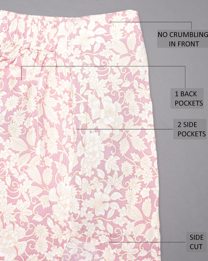 Blossom Pink Flowers Printed and Woodsmoke Printed Tencel Boxers CBX387-28, CBX387-30, CBX387-32, CBX387-34, CBX387-36, CBX387-38, CBX387-40, CBX387-42, CBX387-44