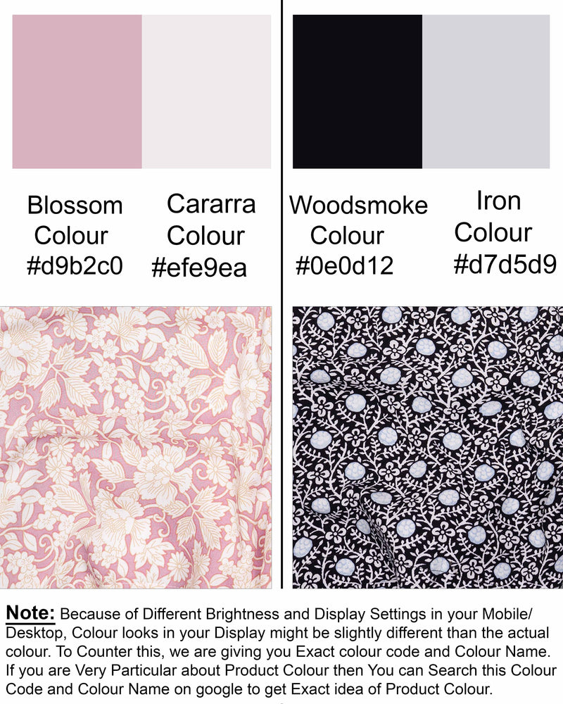 Blossom Pink Flowers Printed and Woodsmoke Printed Tencel Boxers CBX387-28, CBX387-30, CBX387-32, CBX387-34, CBX387-36, CBX387-38, CBX387-40, CBX387-42, CBX387-44
