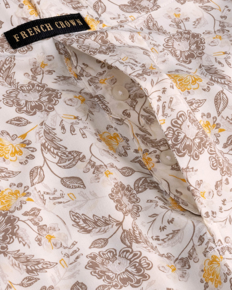 Tulip Tree Yellow and Timberwolf Beige Floral Printed Premium Tencel Boxers CBX405-28, CBX405-30, CBX405-32, CBX405-34, CBX405-36, CBX405-38, CBX405-40, CBX405-42, CBX405-44