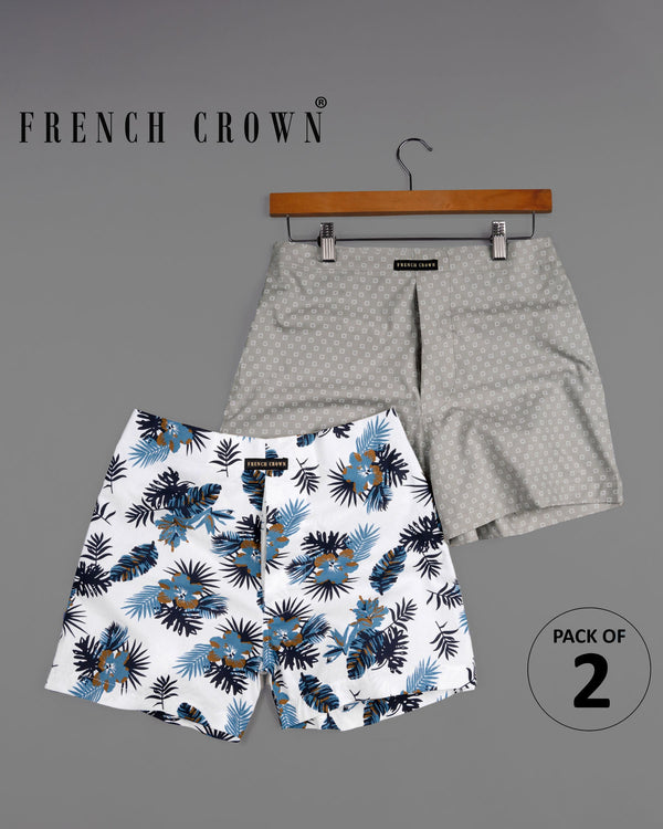 Bright White and Baltic Sea Tropical Printed Twill with Martini Gray Printed Oxford Boxers CBX420-28, CBX420-30, CBX420-32, CBX420-34, CBX420-36, CBX420-38, CBX420-40, CBX420-42, CBX420-44