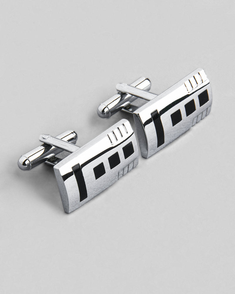 Classic Rectangle Shaped and Black Patterned Steel Cufflinks CL11