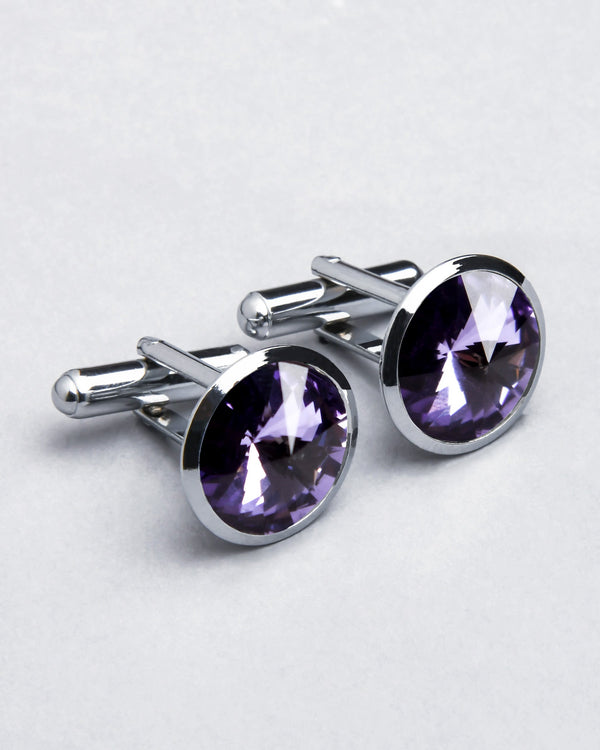 Silver with Purple Diamond Shaped Stone Cufflinks CL25