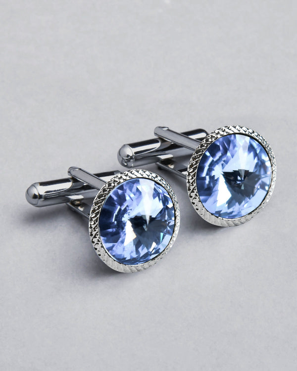Silver with frame Engraved Aquamarine Diamond Shaped Stone Cufflinks CL36