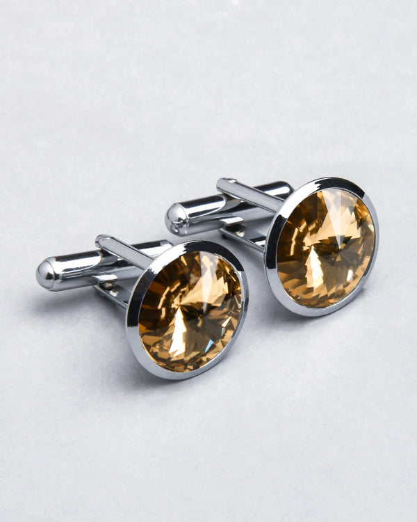 Silver with Brown Diamond Shaped Stone Cufflinks CL39