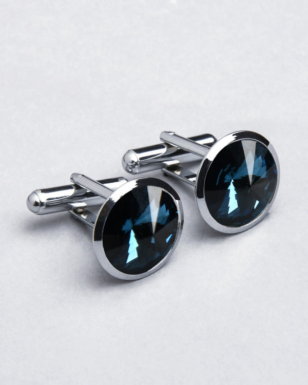Silver with Sapphire Blue Diamond Shaped Stone Cufflinks CL43