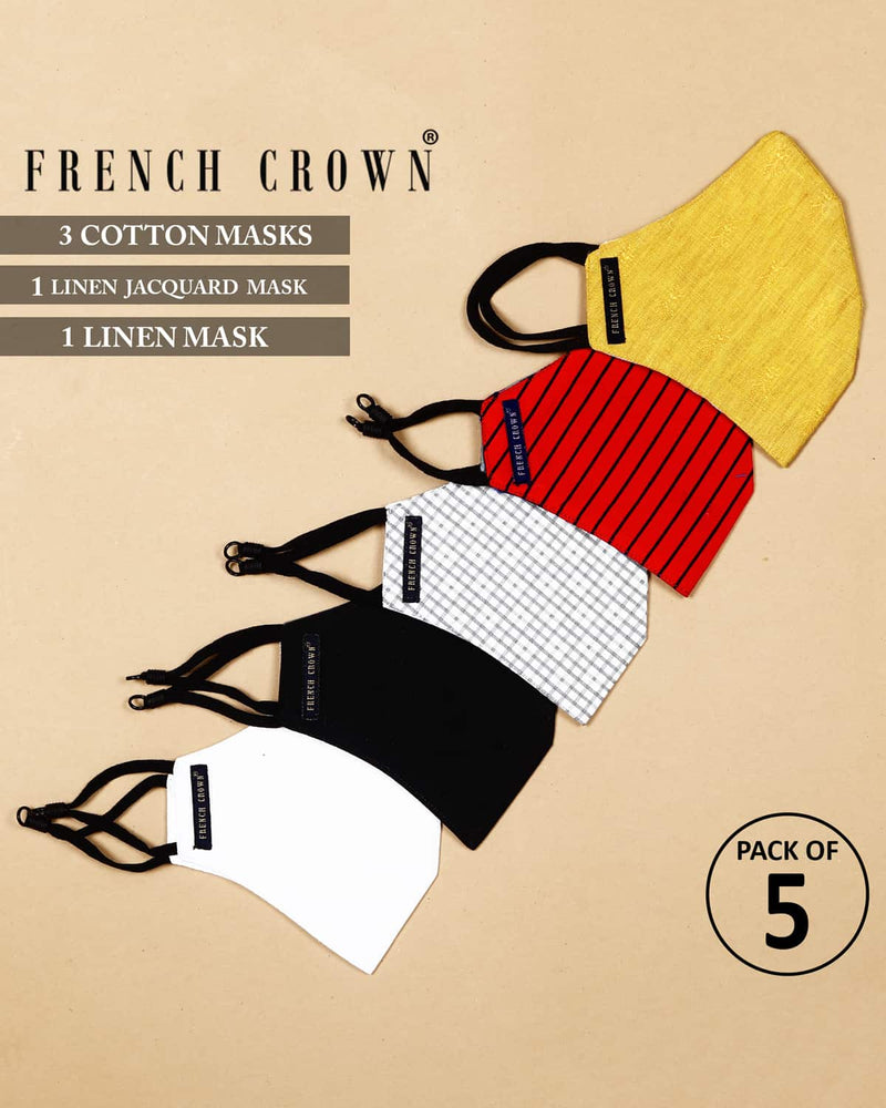 Jean-French Crown Pack Of 5 Linen/Cotton Masks