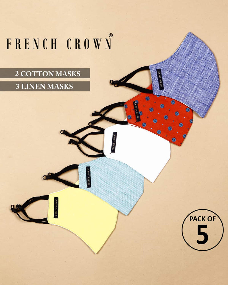 Leon-French Crown Pack Of 5 Linen/Cotton Masks