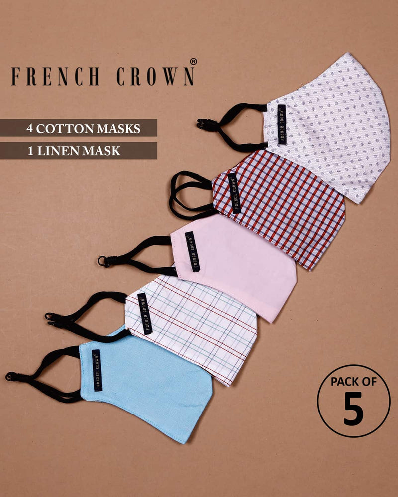 Knox-French Crown Pack Of 5 Linen/Cotton Masks