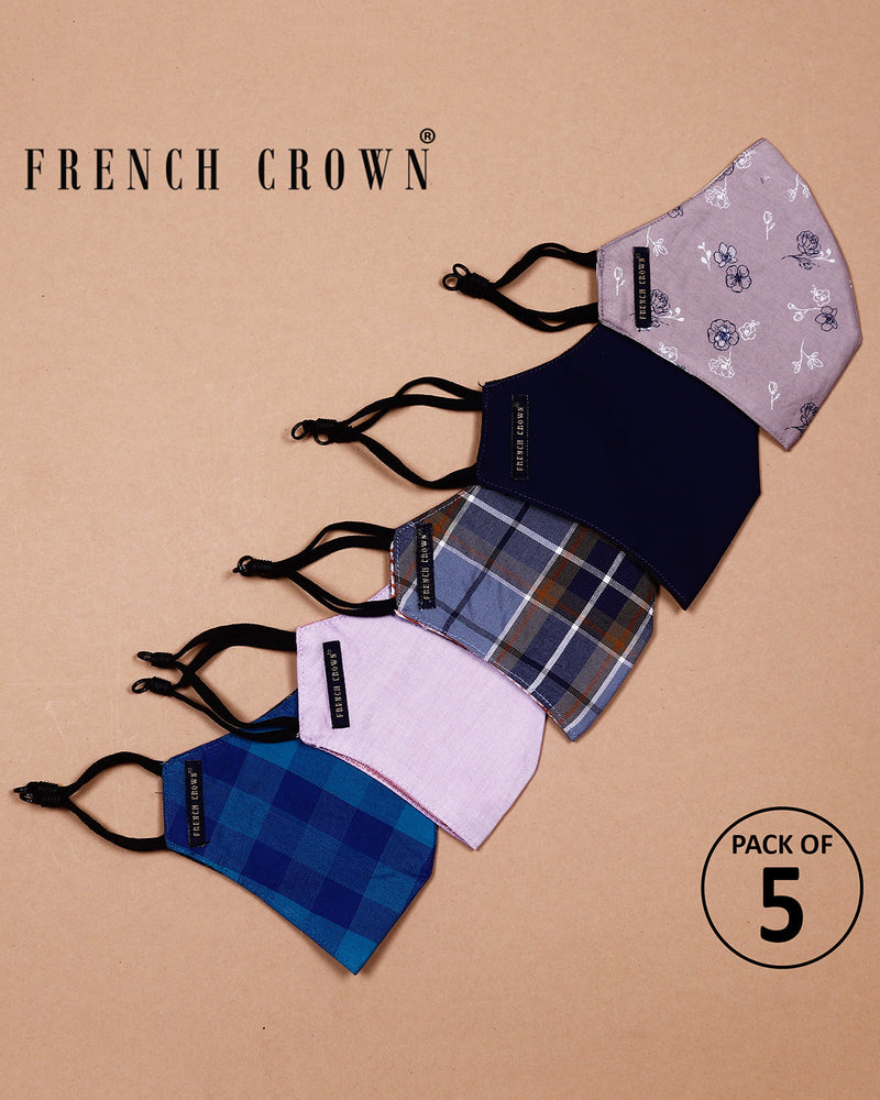 Preston-French Crown Pack Of 5 Cotton Masks