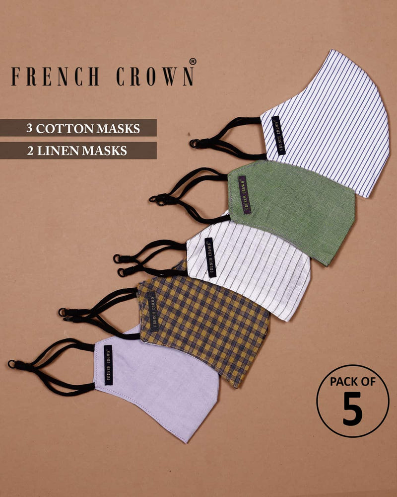 Gale-French Crown Pack Of 5 Linen/Cotton Masks