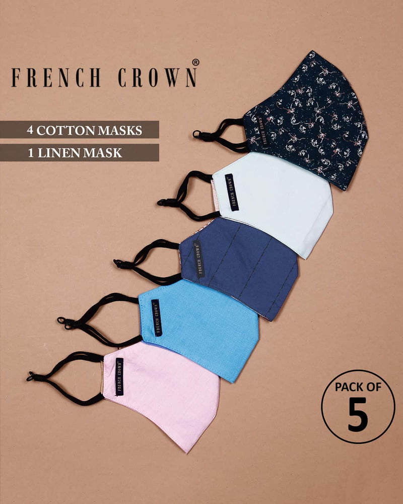 Scarlette-French Crown Pack Of 5 Linen/Cotton Masks