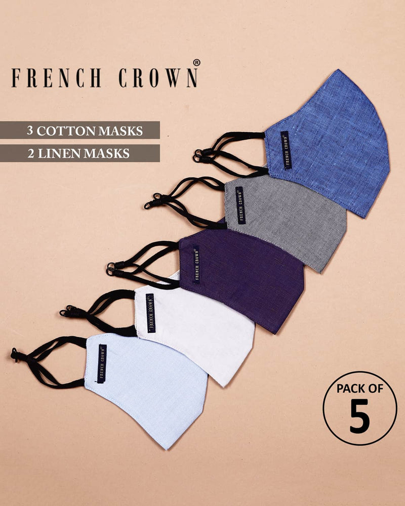 Mirabelle-French Crown Pack Of 5 Linen/Cotton Masks