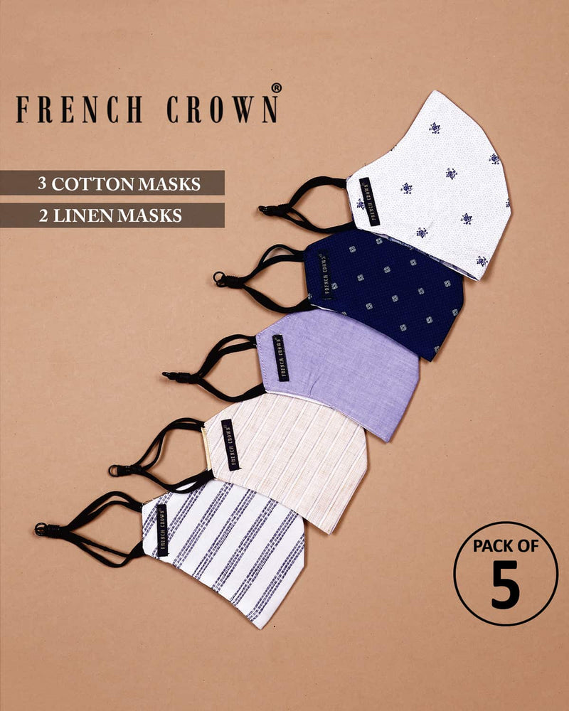Nellie-French Crown Pack Of 5 Linen/Cotton Masks