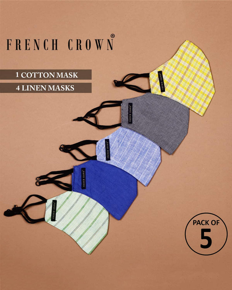 Stella-French Crown Pack Of 5 Linen/Cotton Masks