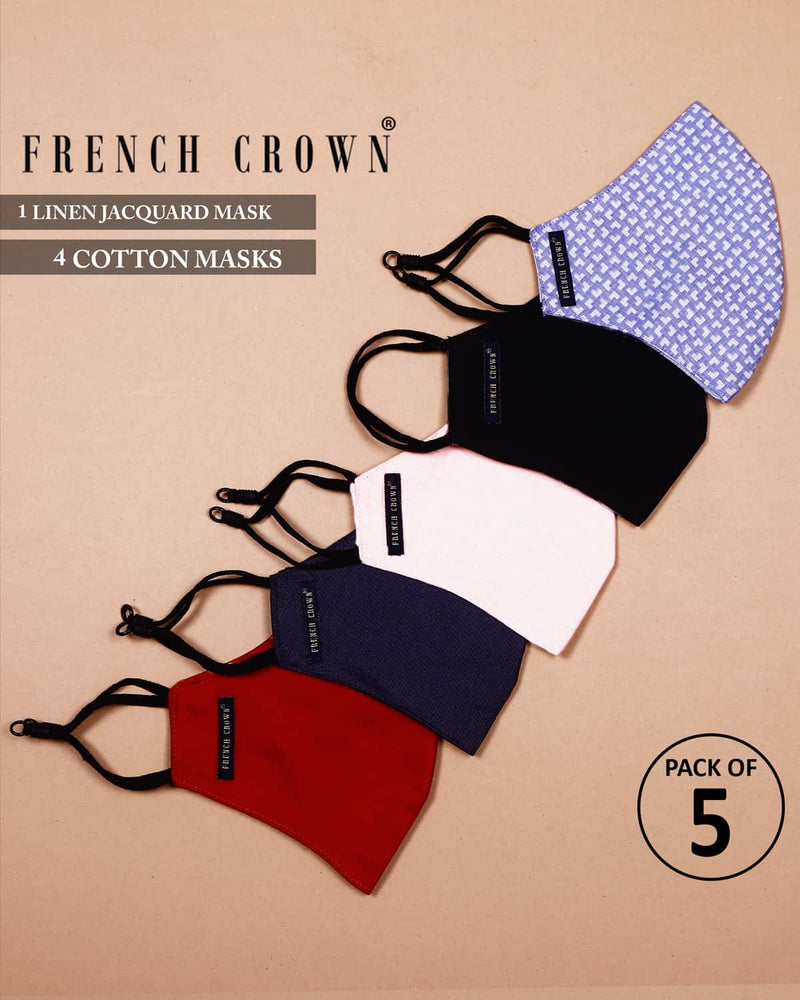 Lala-French Crown Pack Of 5 Cotton Masks