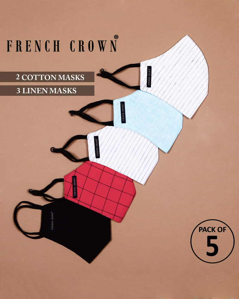 Effie-French Crown Pack Of 5 Linen/Cotton Masks