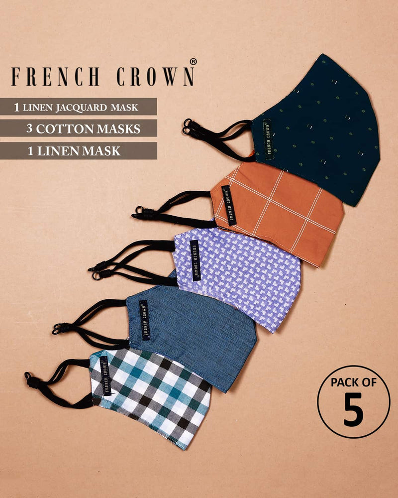 Lottie-French Crown Pack Of 5 Linen/Cotton Masks