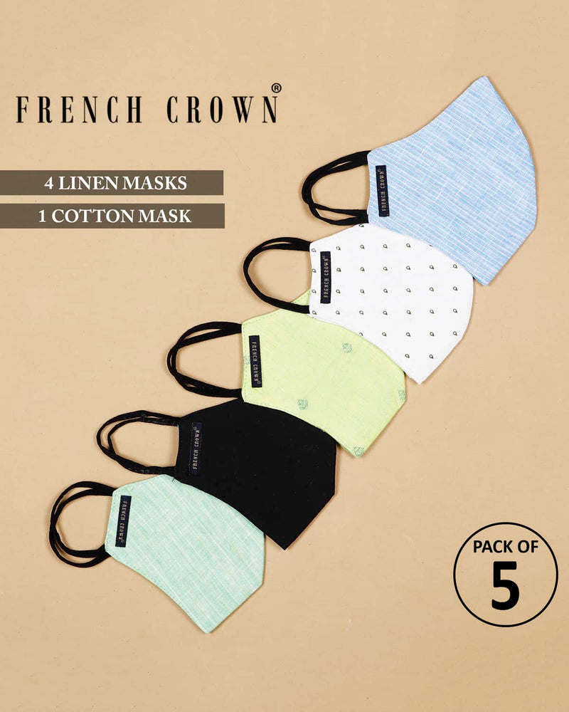 Hucksley-French Crown Pack Of 5 Linen/Cotton Masks