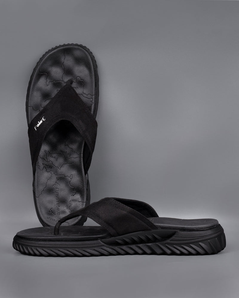 Jade Black Map Patterned Suede top comfortable Flip flops