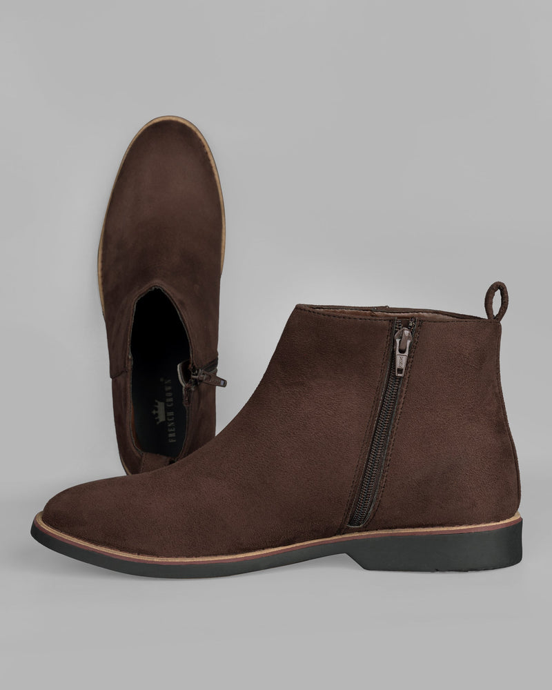 Taupe Brown Zipper suede Chelsea Boots