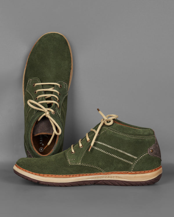 Dark Green with Cream Lace Derby Leather Shoes
