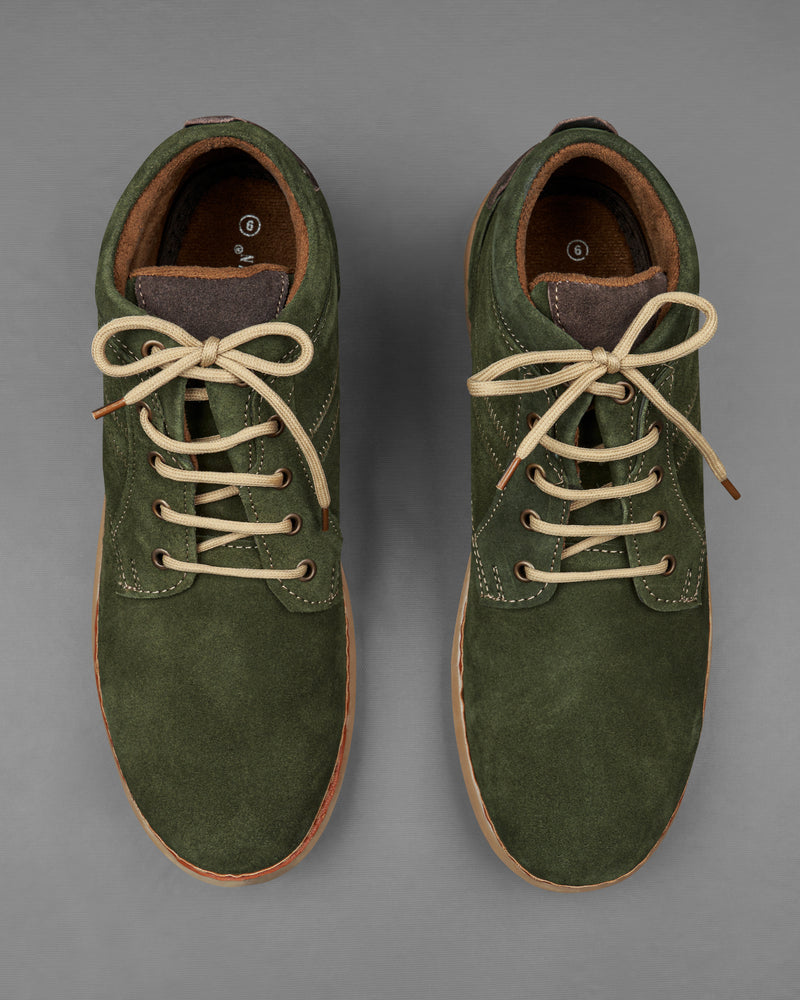 Dark Green with Cream Lace Derby Leather Shoes