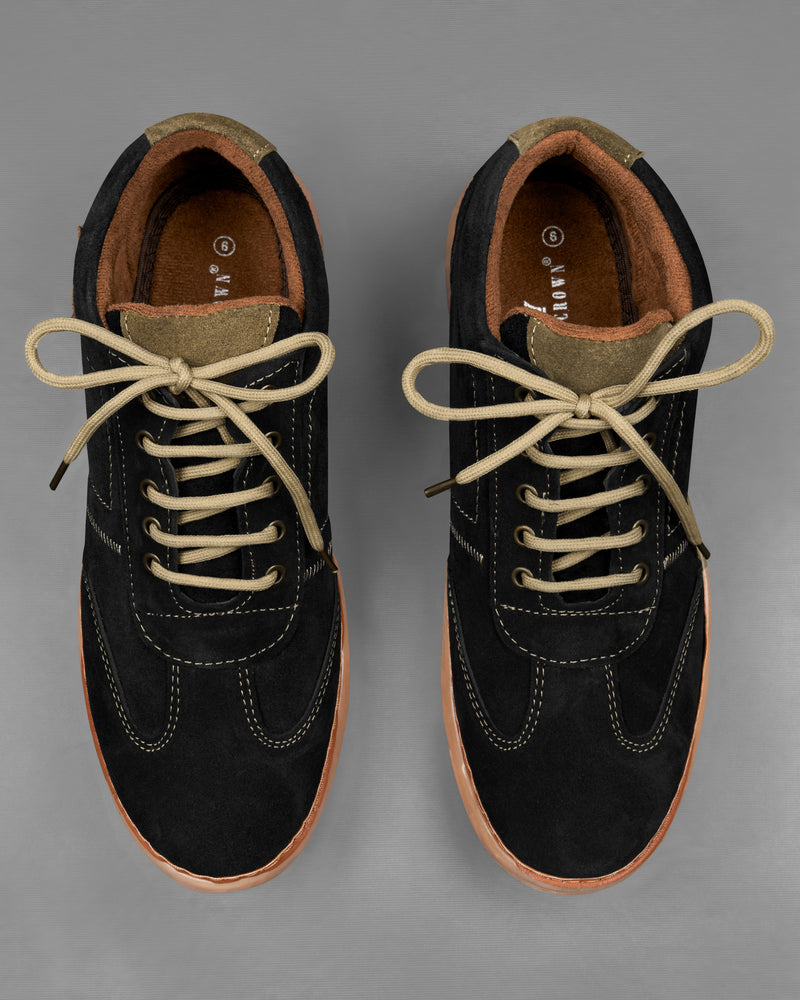 Jade Black with Cream Lace Chamois Derby Leather Shoes