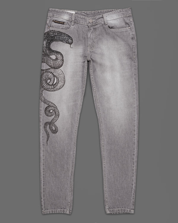 Monsoon Gray Snake Hand-Painted Stone Washed Denim J078-ART-32, J078-ART-34, J078-ART-36, J078-ART-38, J078-ART-40