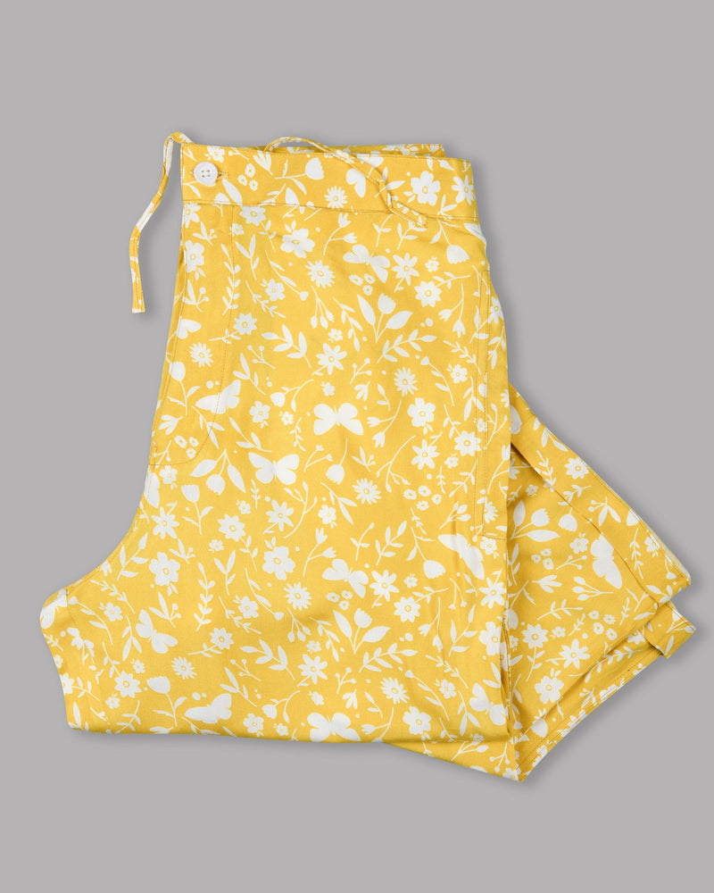 Sunshine Yellow Flowers Printed Premium Tencel Lounge Pant LP111-30, LP111-38, LP111-40, LP111-42, LP111-44, LP111-36, LP111-34, LP111-32, LP111-28
