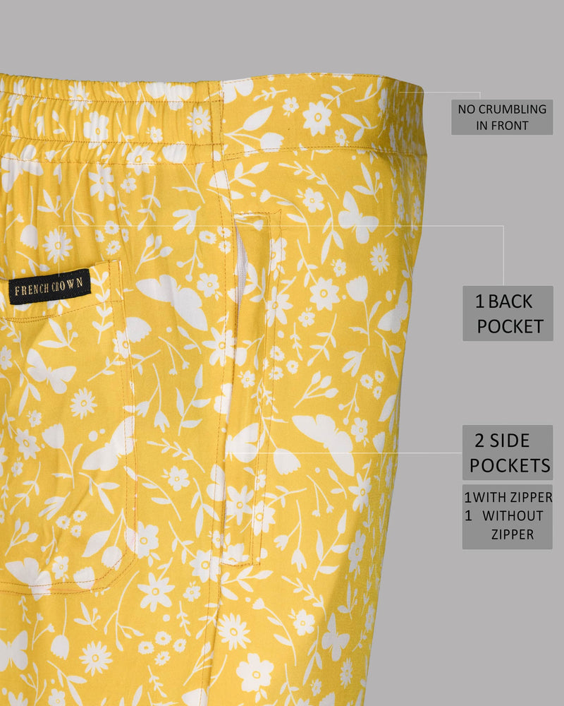 Sunshine Yellow Flowers Printed Premium Tencel Lounge Pant LP111-30, LP111-38, LP111-40, LP111-42, LP111-44, LP111-36, LP111-34, LP111-32, LP111-28