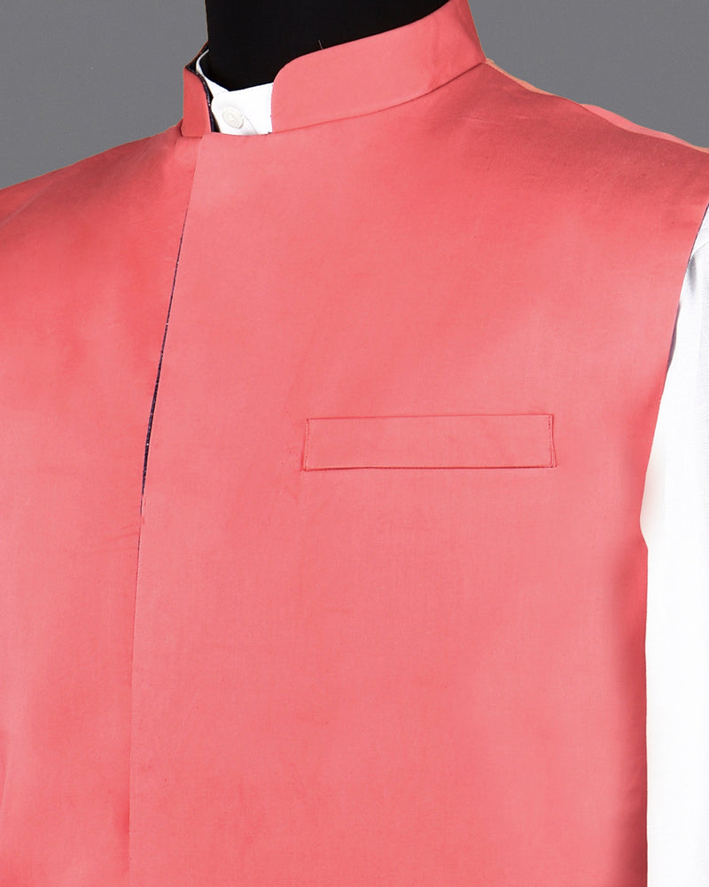 Denim Windowpane Linen-Jute Blend Reversible Nehru Jacket