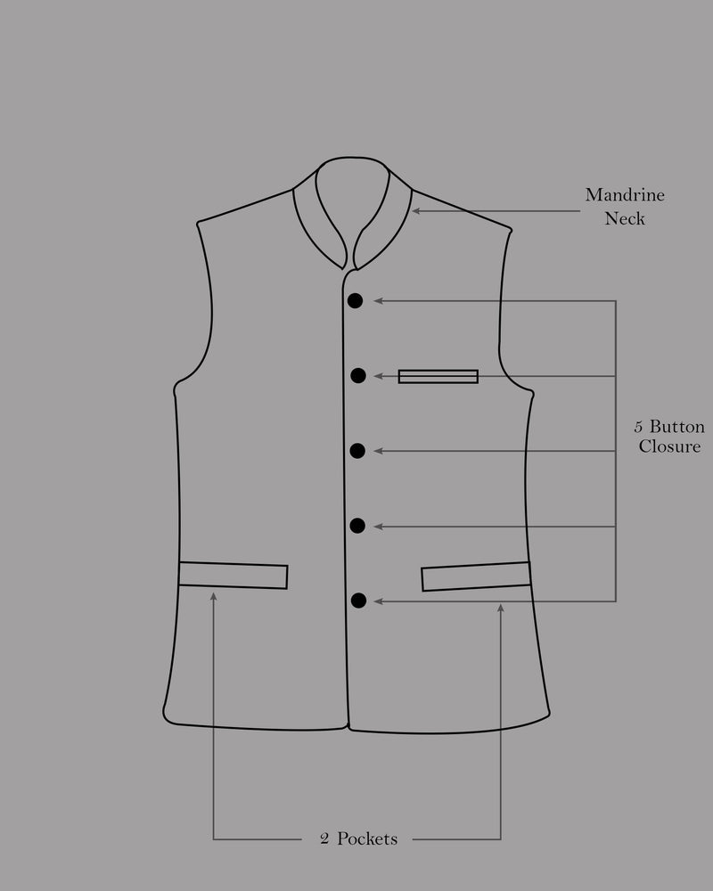 Peanut Brown Slub textured Checked Terry Rayon Mandarin Nehru Jacket