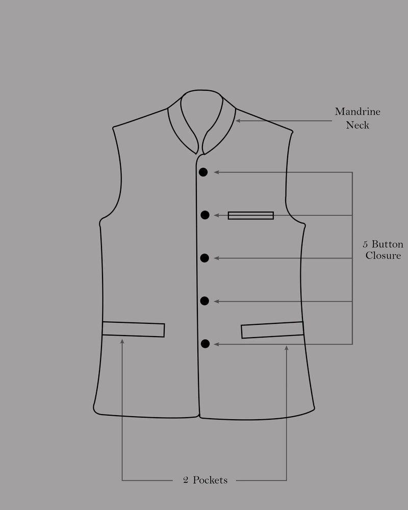 Gunmetal Navy Blue with Jade Black Chintz Textured Cross Buttoned Bandhgala Designer Suit