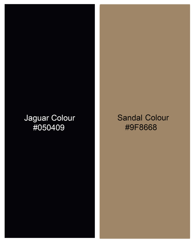 Jaguar Black with Sandal Brown Velvet Tikki Work with Cotton Embroidered Thread Work Cross Buttoned Bandhgala Asymmetrical Patterned Sherwani