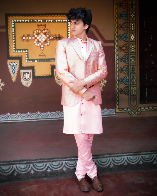 Pastel Pink Embroidered Work Indo-Western Kurta Pajama Set