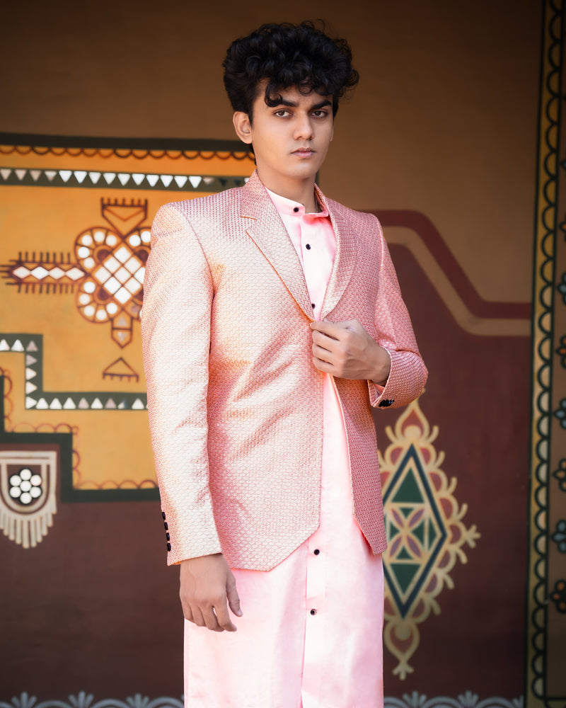 Pastel Pink Cotton Embroidered Thread Work Bandhgala Sherwani