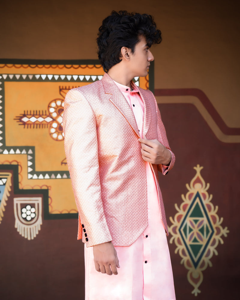 Pastel Pink Embroidered Work Indo-Western Kurta Pajama Set