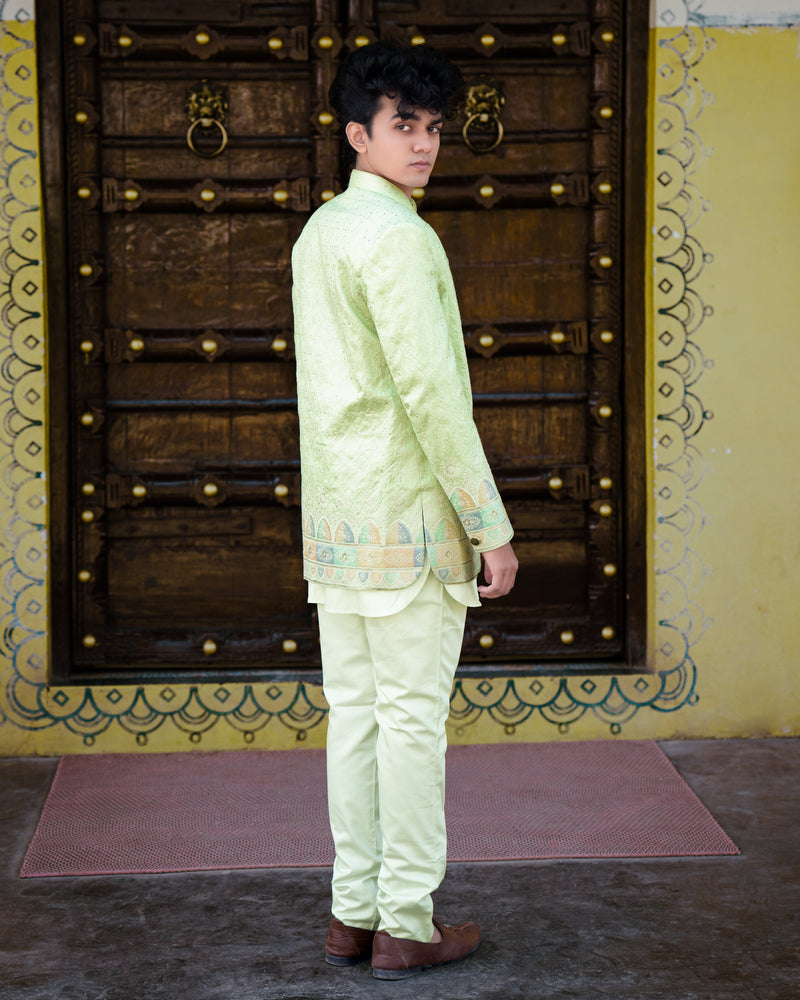 Surf Crest Green Embroidered Jodhpuri with Kurta Shirt and Pants Set