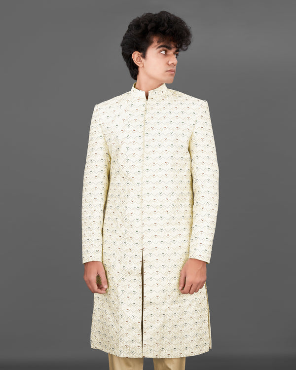 Fantasy Cream Embroidered Sherwani with Kurta and Pants Set