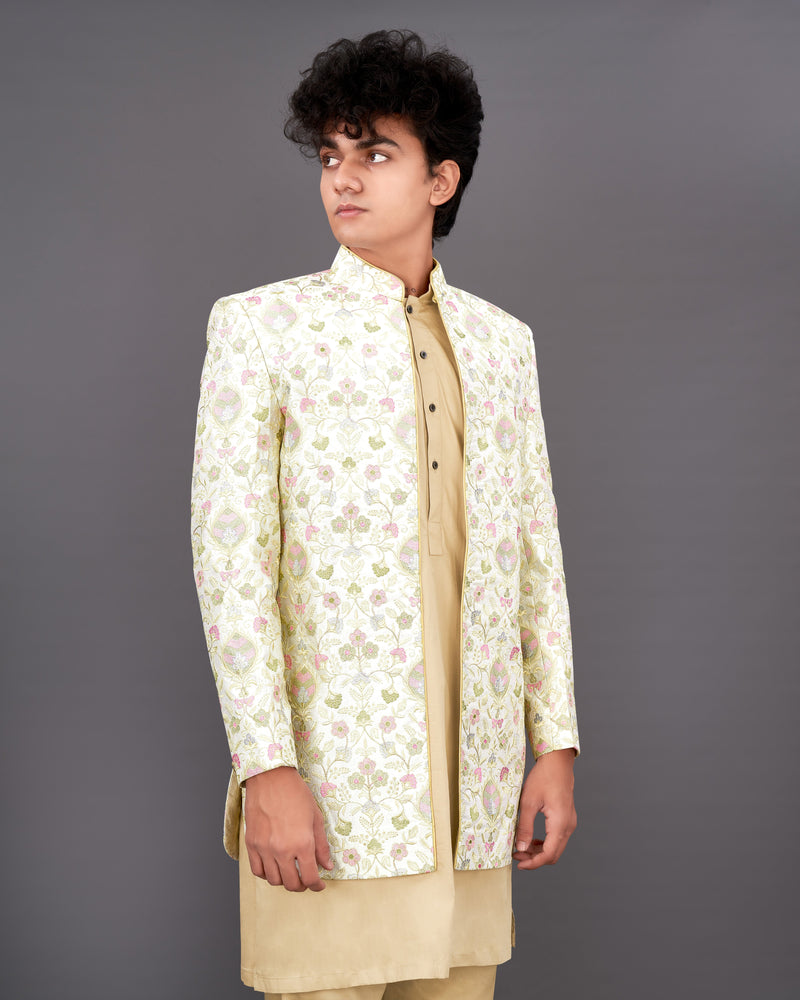 Citrine Off-White Embroidered Indo-Western with Kurta and Pants Set